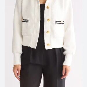 Ellen Tracy Black and White Textured Tweed Bomber Jacket